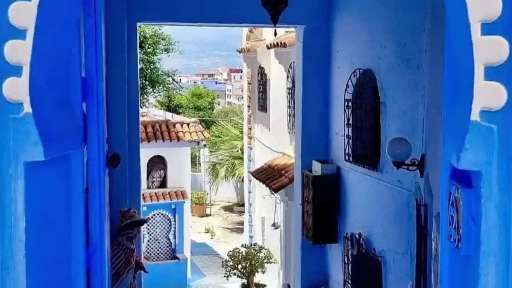 blue streets of Chefchaouen medina in the morning