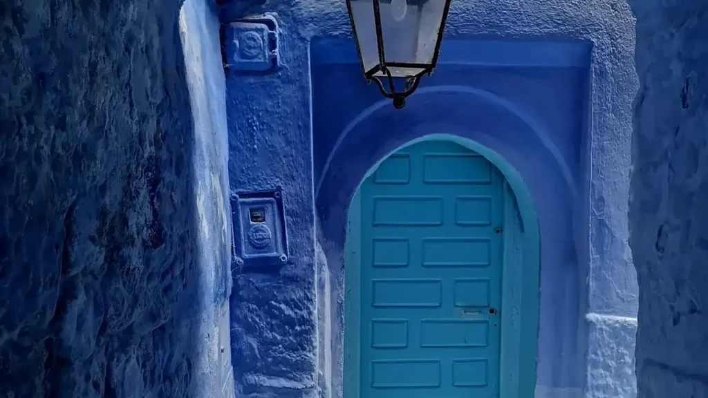 Blue doorway inside the Chefchaouen Medina