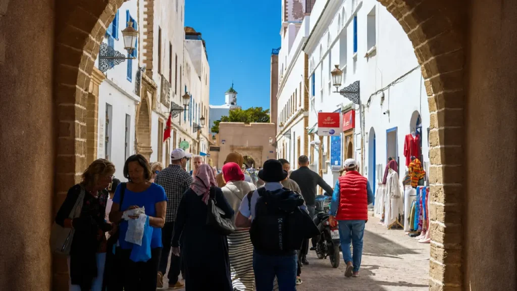 People walking through the Essaouira Medina in Morocco