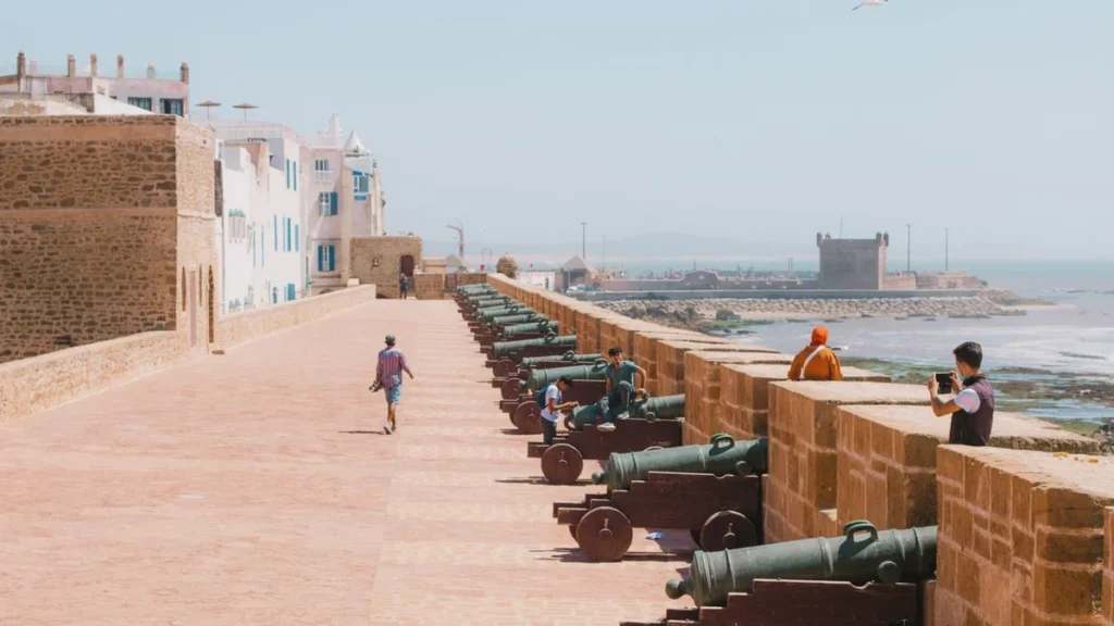 Historic cannons along the Essaouira ramparts overlooking the Atlantic Ocean