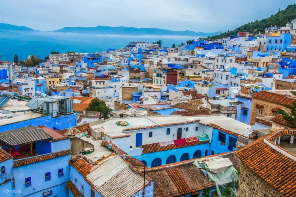 view of Chefchaouen blue city from Spanish Mosque