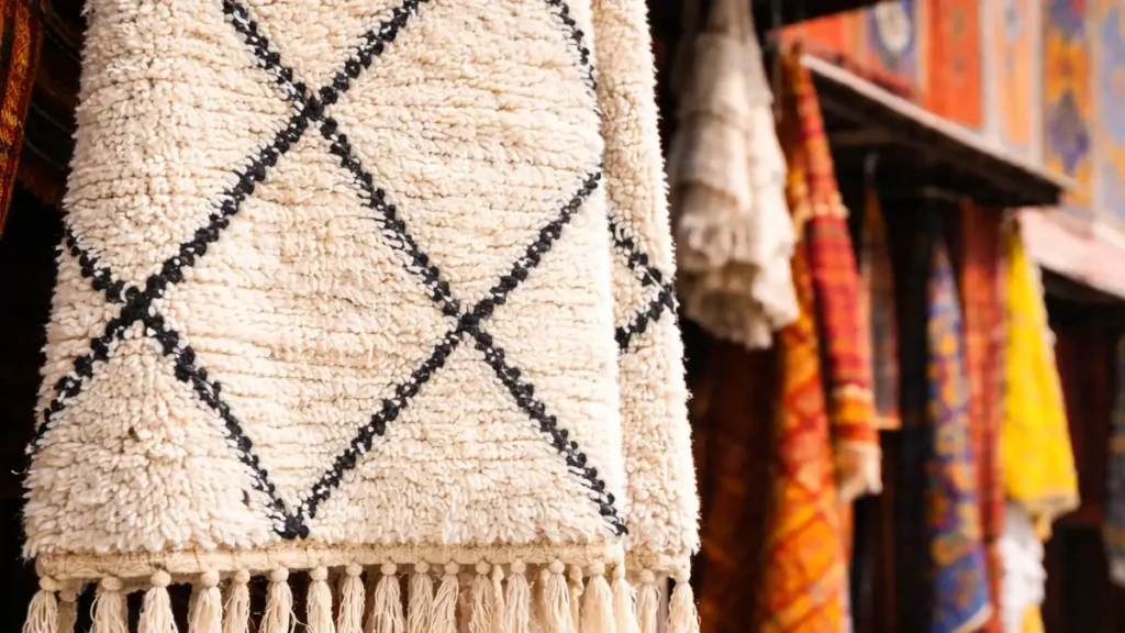 Beni Ourain wool rug close-up in Marrakech