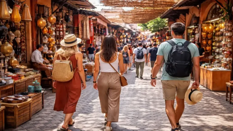 tourists walking in morocco wearing comfortable travel clothing