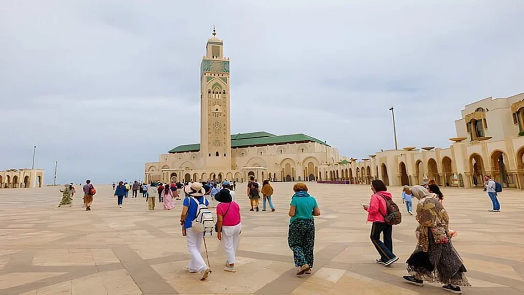 Tourists visiting Hassan II Mosque during Eid al Fitr Morocco celebration