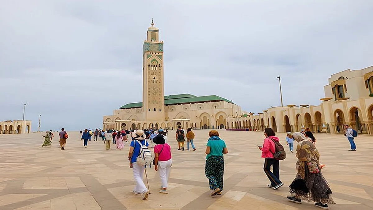 Tourists visiting Hassan II Mosque during Eid al Fitr Morocco celebration