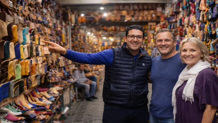 shopping tour in Marrakech with a local guide and tourists in the souks