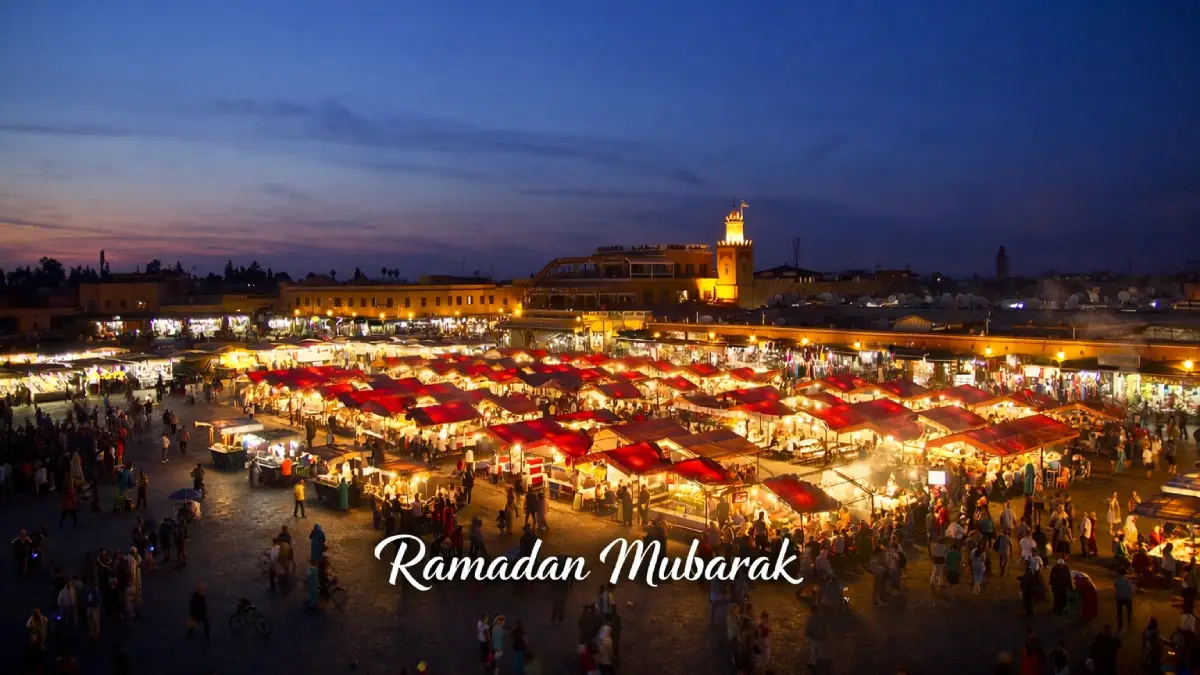 Morocco during Ramadan night atmosphere in Marrakech Jemaa el-Fnaa