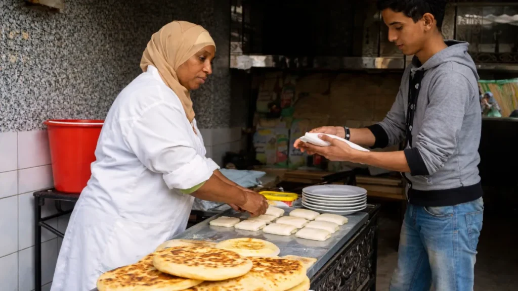 Traditional Moroccan bakery in Marrakech with fresh bread