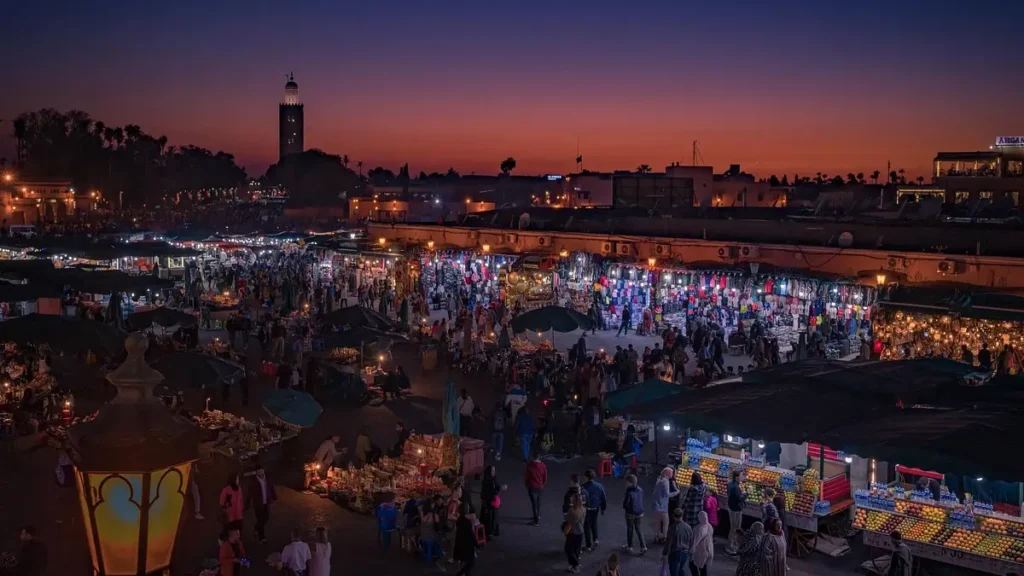 Jemaa el Fnaa street food market Marrakech night