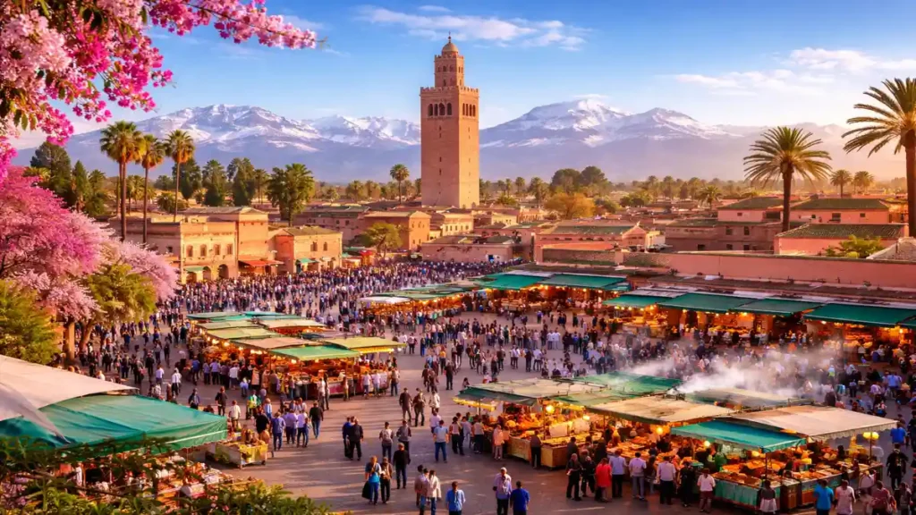 Marrakech Medina and Jemaa el Fna square during spring in Morocco
