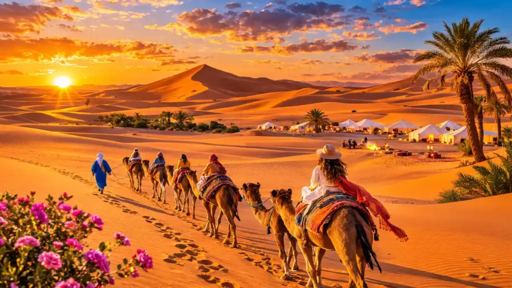 Sahara desert Morocco spring camel trekking dunes Merzouga
