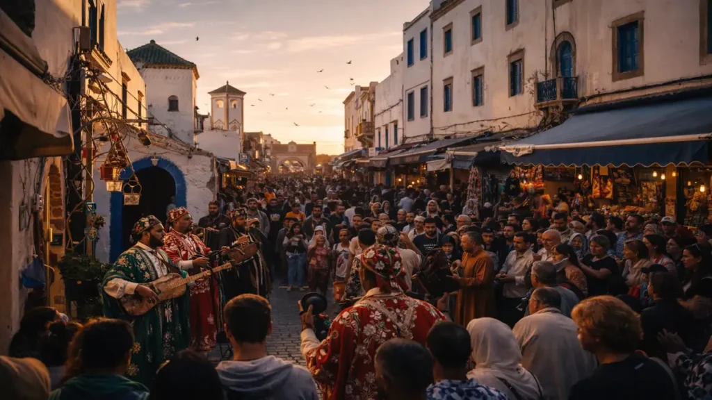 Medina during Essaouira music festival vibrant street atmosphere 