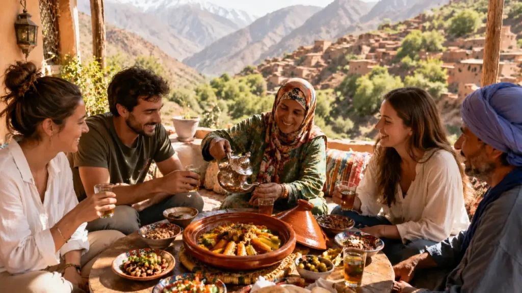 Atlas Mountains Morocco food experience with tagine and mint tea