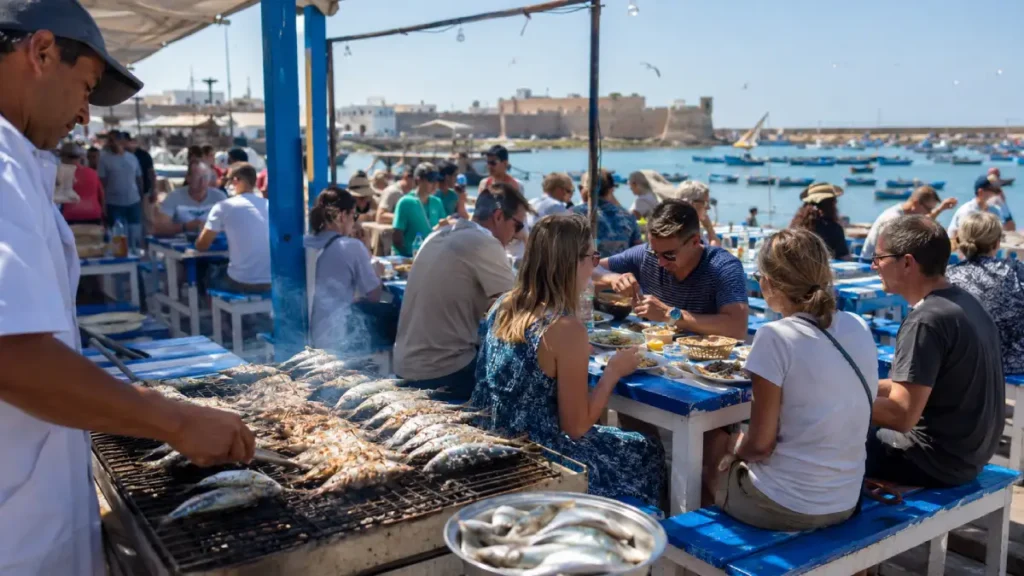 Essaouira seafood and grilled sardines in Morocco