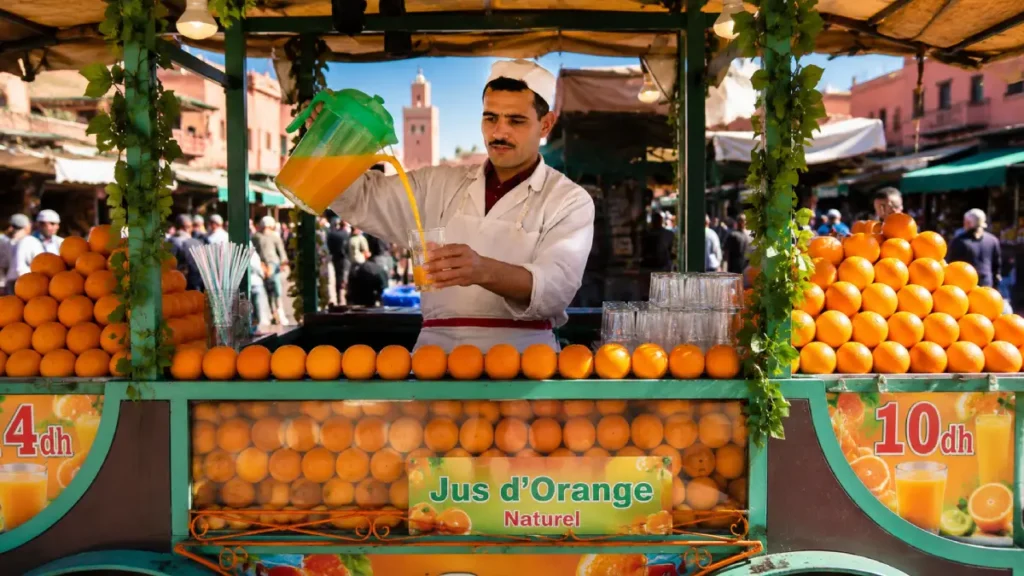 Fresh orange juice stall in Marrakech Morocco