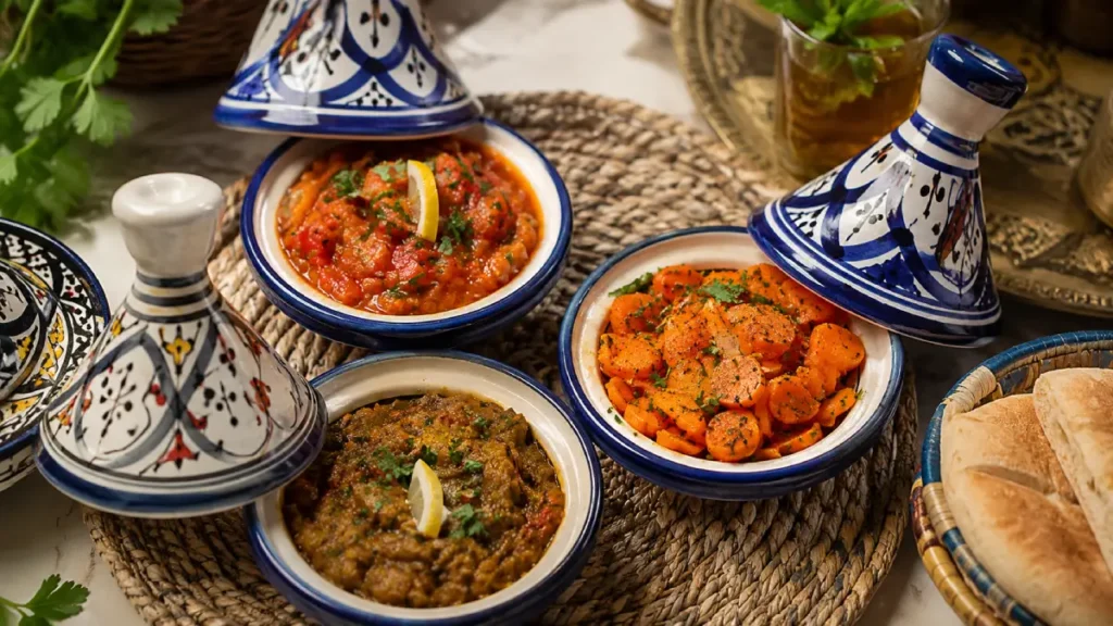 Moroccan cooked salads zaalouk taktouka and carrots