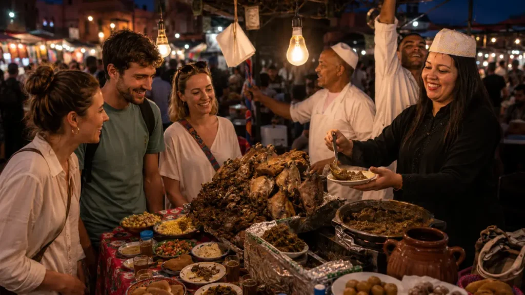 Moroccan street food stall in Marrakech medina
