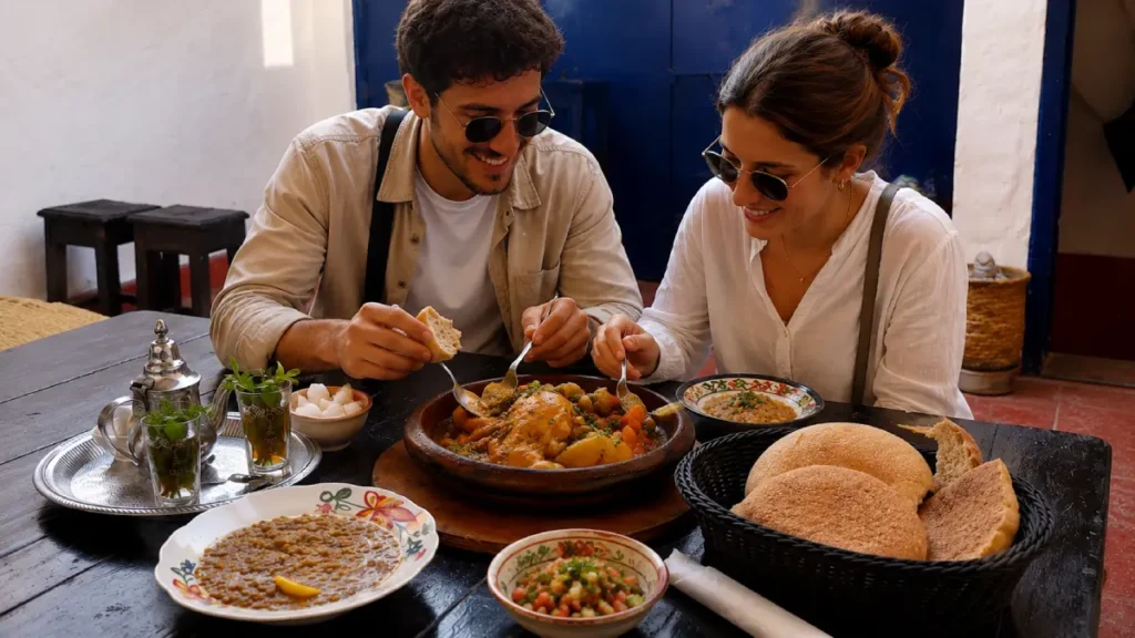 Morocco food guide with tagine bread olives and mint tea
