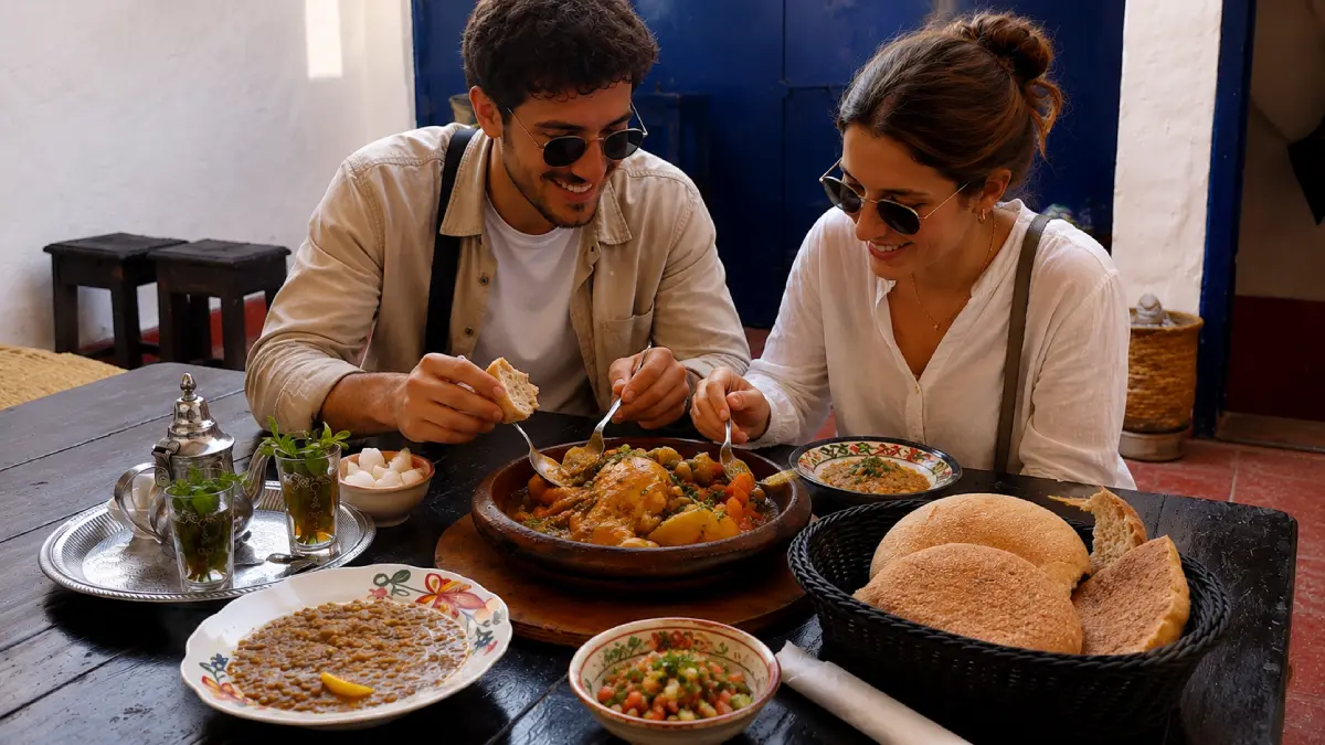 Morocco food guide with tagine bread olives and mint tea