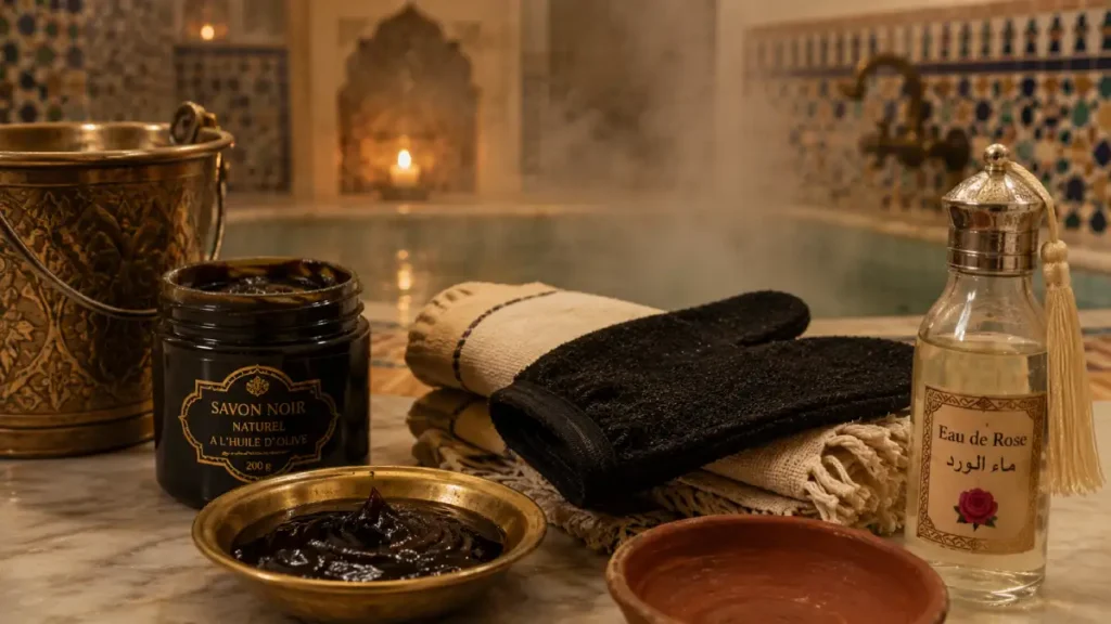 Traditional Moroccan bath ritual essentials