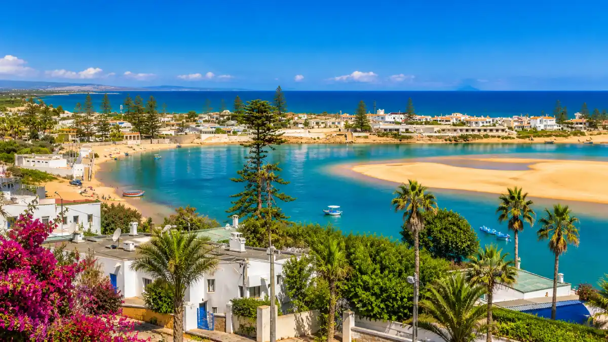 Best Beaches in Morocco coastal lagoon with turquoise water and sandy beach.