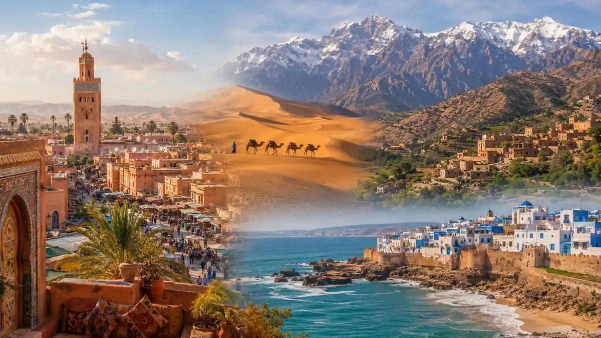 Best Places to Visit in Morocco including Marrakech, Sahara Desert, Atlas Mountains, and coastal destinations