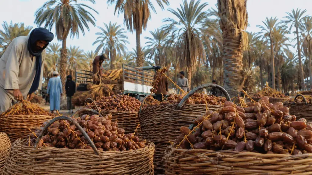 Date Festival Morocco Erfoud with autumn harvest season and palm grove dates
