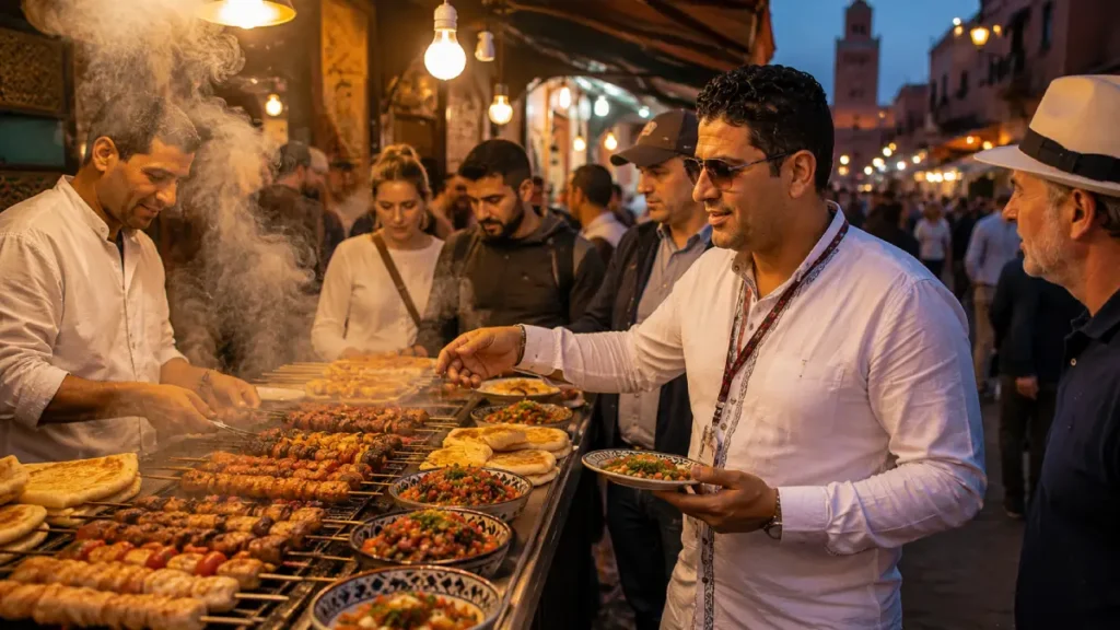 Street food in Morocco from a busy clean stall in Marrakech