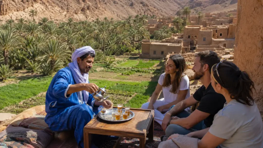 Fint Oasis near Ouarzazate with palm trees and traditional village scenery