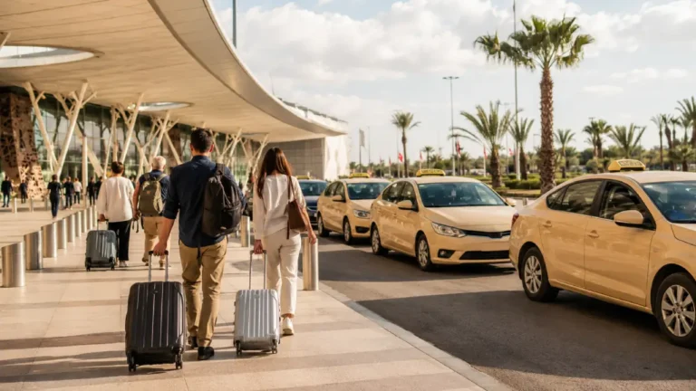 Marrakech airport transfer with travelers meeting a driver after arriving at Marrakech Menara Airport