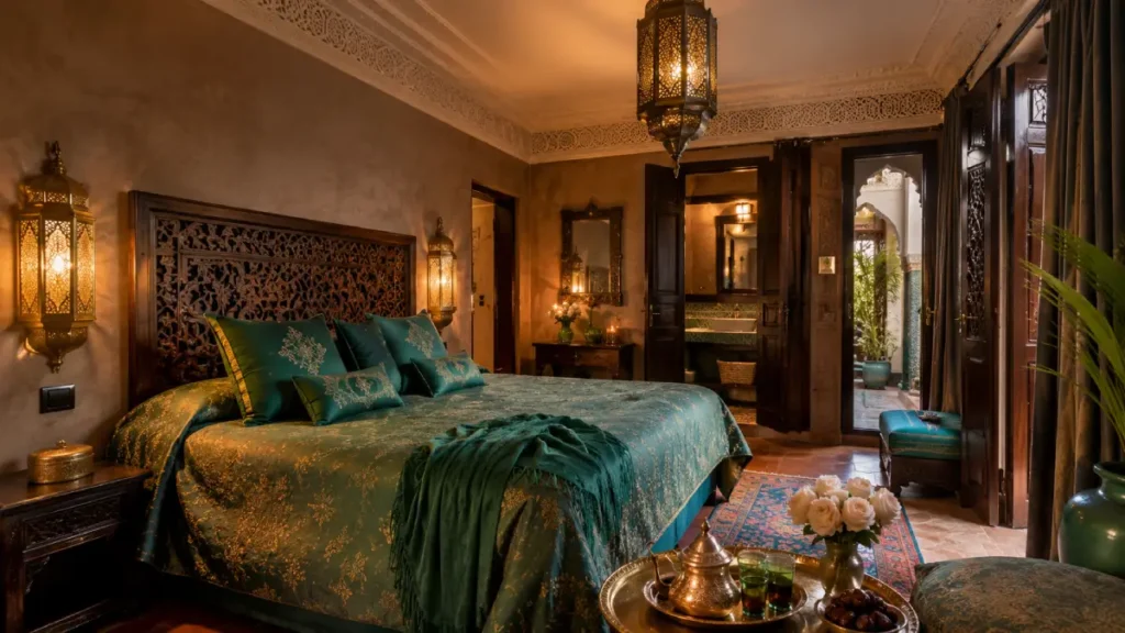 Romantic riad room in Marrakech with traditional Moroccan design