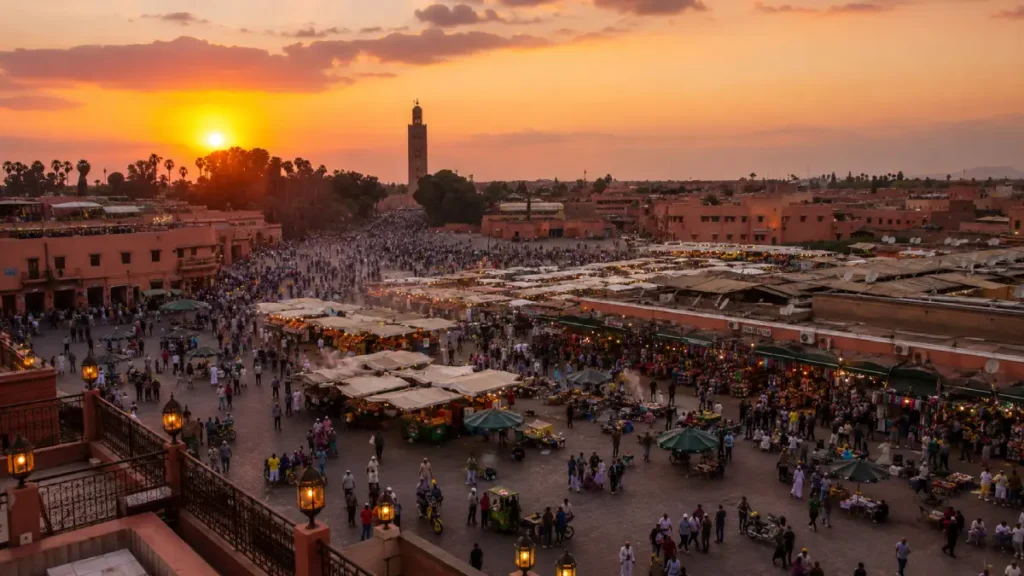 View of Jemaa el-Fna in Marrakech from a rooftop near the Medina