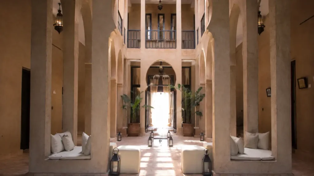 Where to stay in Ouarzazate at Dar Chamaa with Moroccan riad-style courtyard and traditional arches