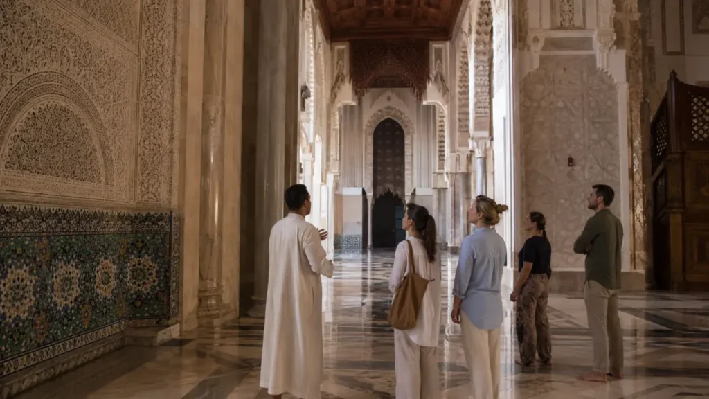 Hassan II Mosque interior visit in Casablanca with Moroccan craftsmanship and guided