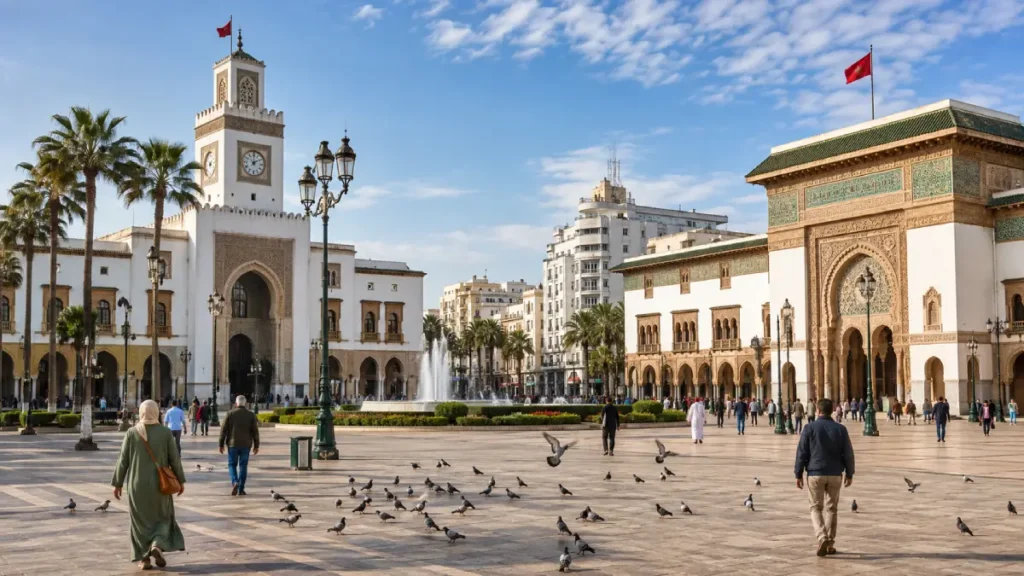 Mohammed V Square Casablanca with Mauresque architecture and city center buildings