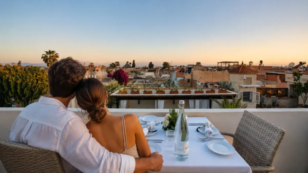 Romantic riad rooftop terrace in Marrakech Medina