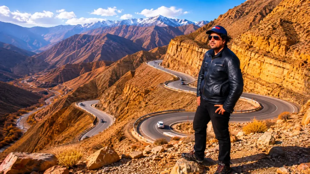 Tizi n’Tichka Pass road from Marrakech to Ait Ben Haddou through the High Atlas Mountains