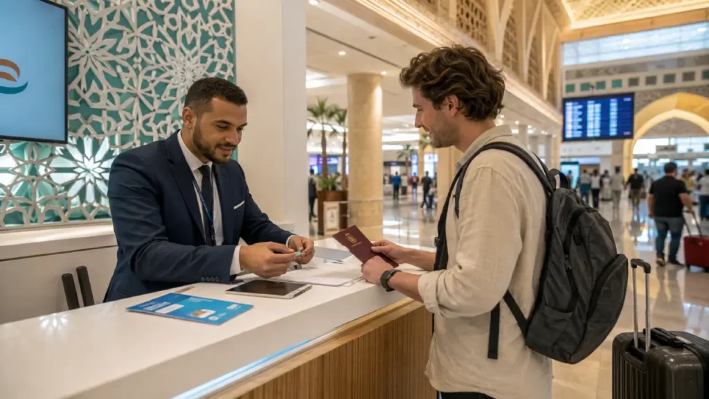 Tourist buying and activating Morocco SIM card