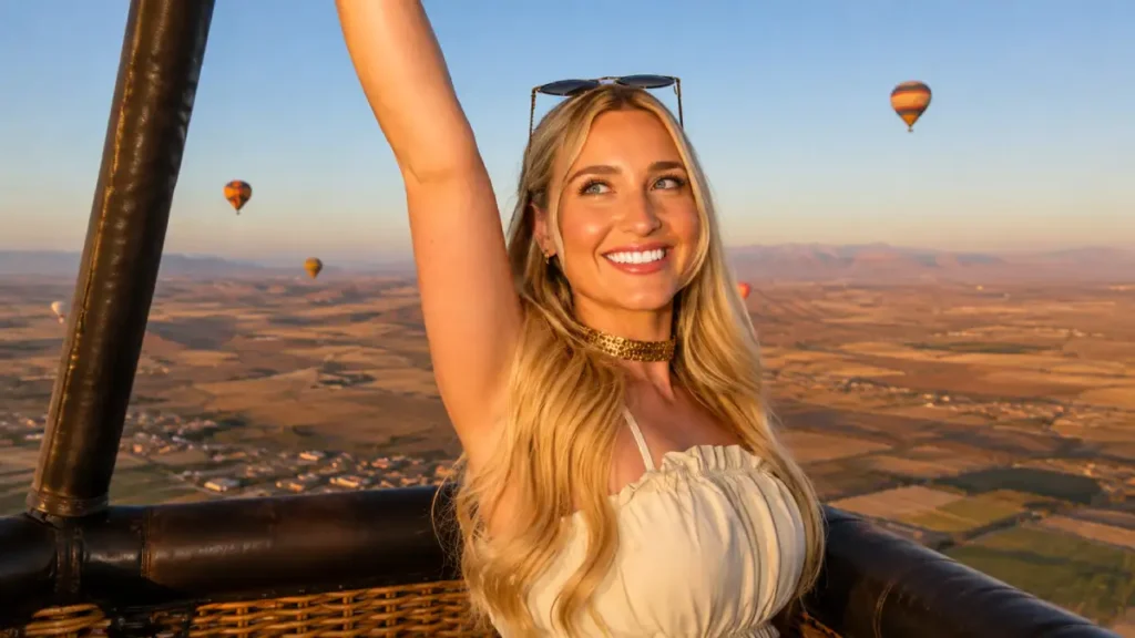 Traveler enjoying a hot air balloon ride near Marrakech