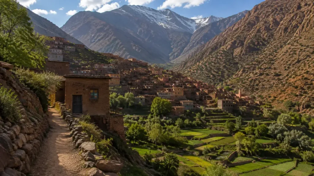 Imlil village and terraced fields in Morocco’s High Atlas Mountains