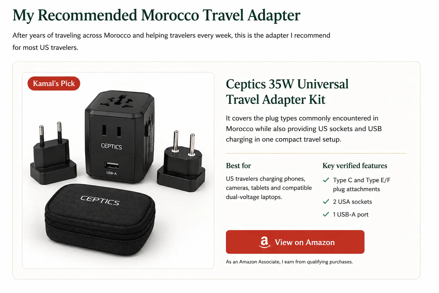 Best travel adapter for Morocco for US travelers