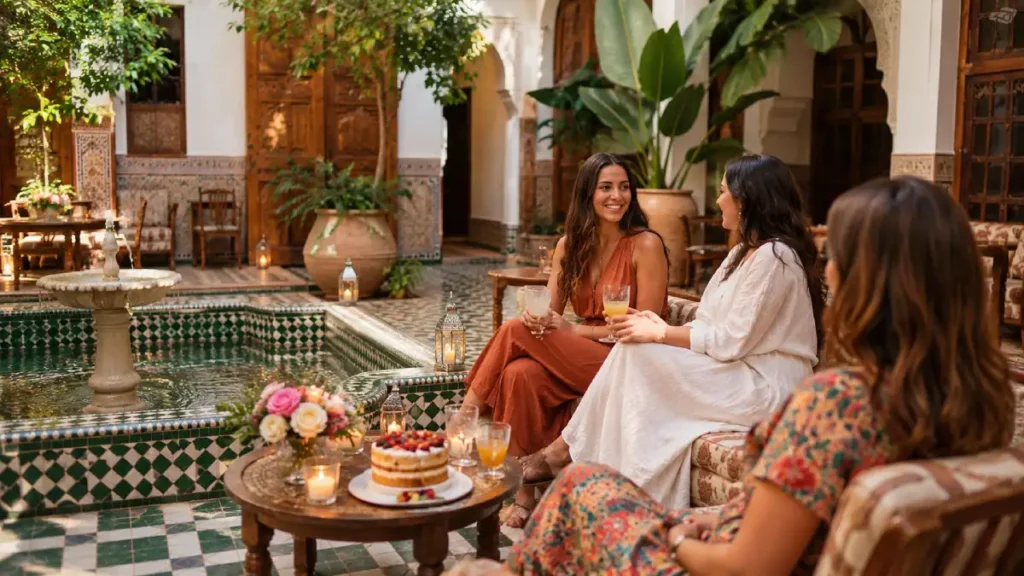 Custom birthday cake prepared inside a Marrakech riad