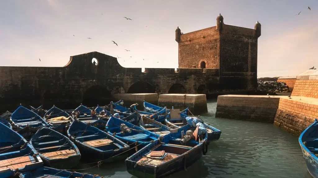 Essaouira fishing port on a sunny day in Morocco