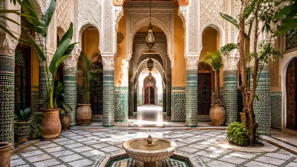 Traditional Moroccan architecture and courtyard in Marrakech