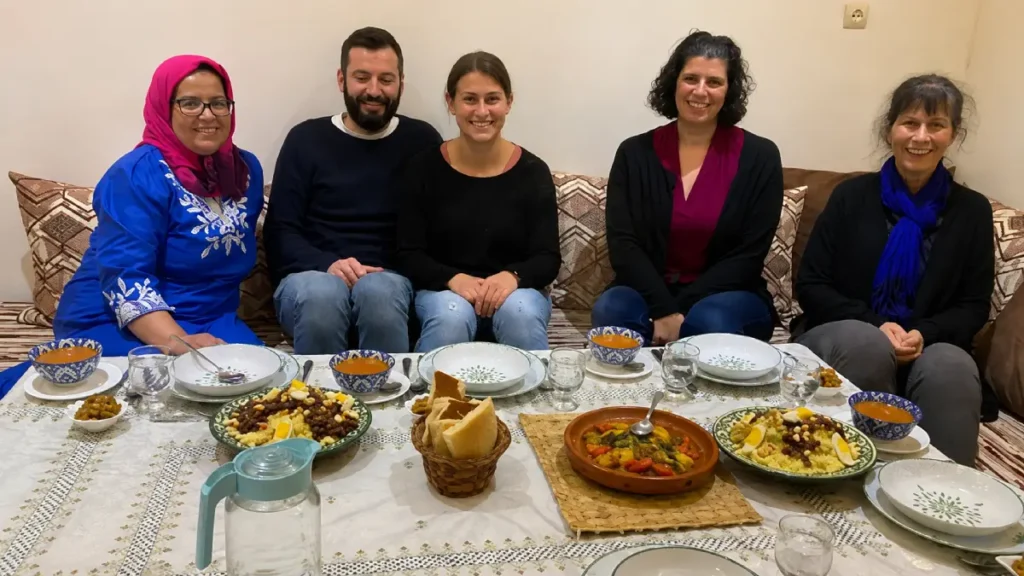 Traditional Moroccan meal shared around a family table
