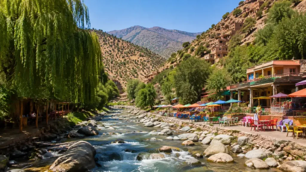 Riverside restaurants beside the Ourika River in Morocco’s High Atlas Mountains