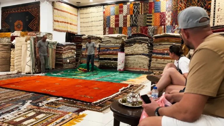 Where to buy rugs in Marrakech inside a Moroccan rug shop