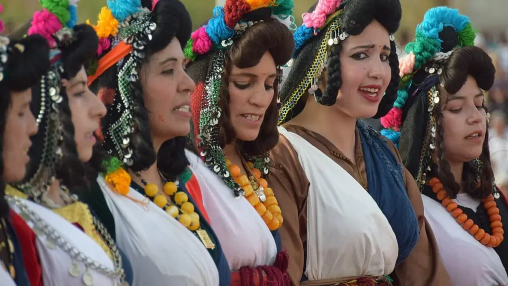 Women performing traditional Amazigh music and dance in Morocco