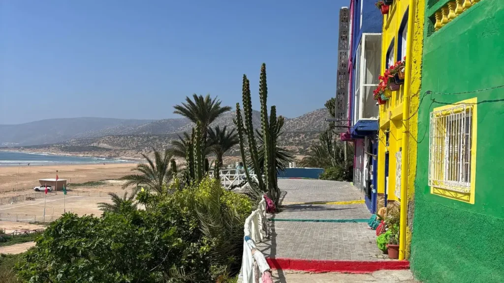 Anza neighborhood near Agadir with Atlantic Ocean and colorful houses