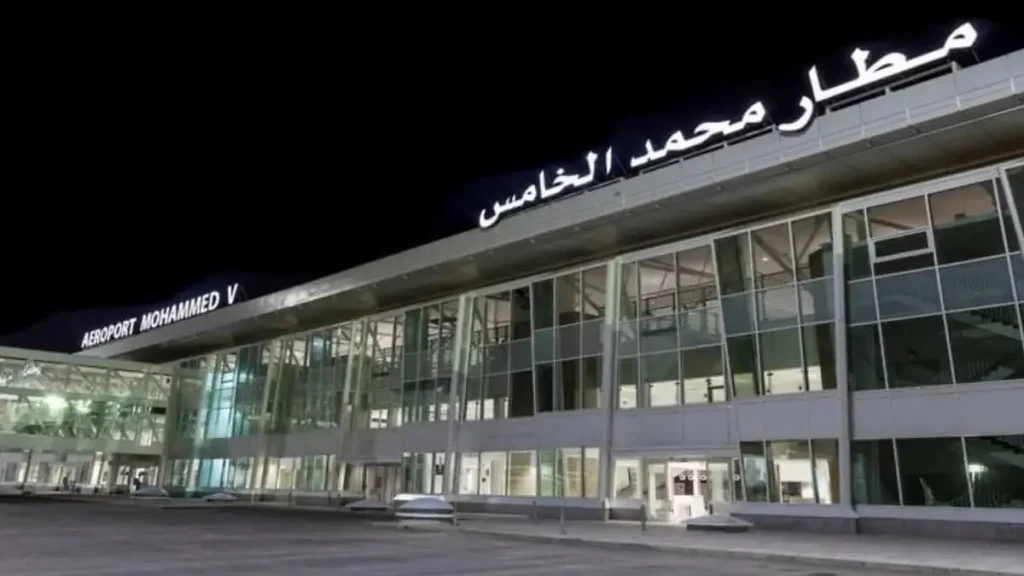 Mohammed V International Airport terminal at night for late arrivals